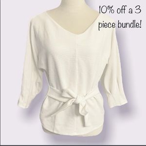 Anthropology White Tie Knit Blouse